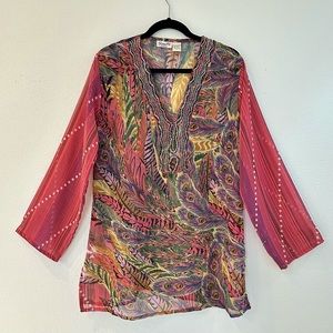 Santé Classics Boho Beaded Tunic / Swim Cover Up - Sz XL